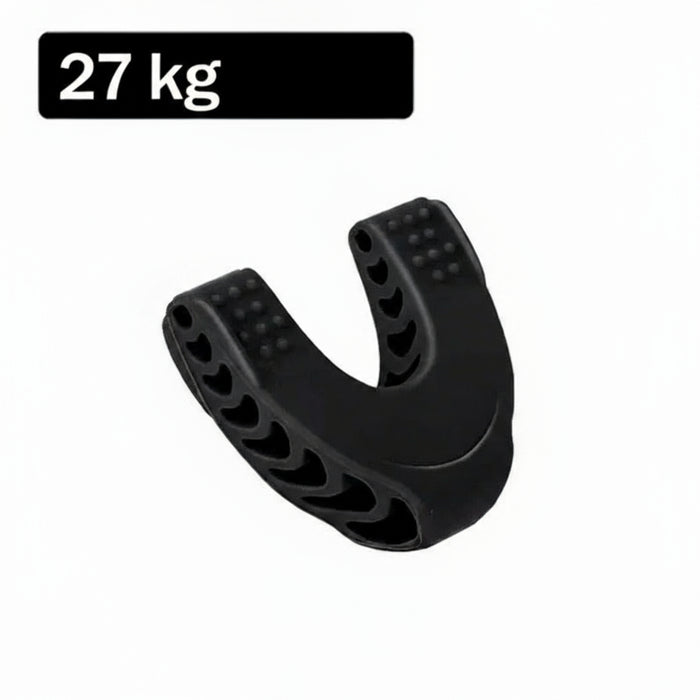Mordedor preto para treino mandibular, 27 kg, fundo branco, acessório fitness