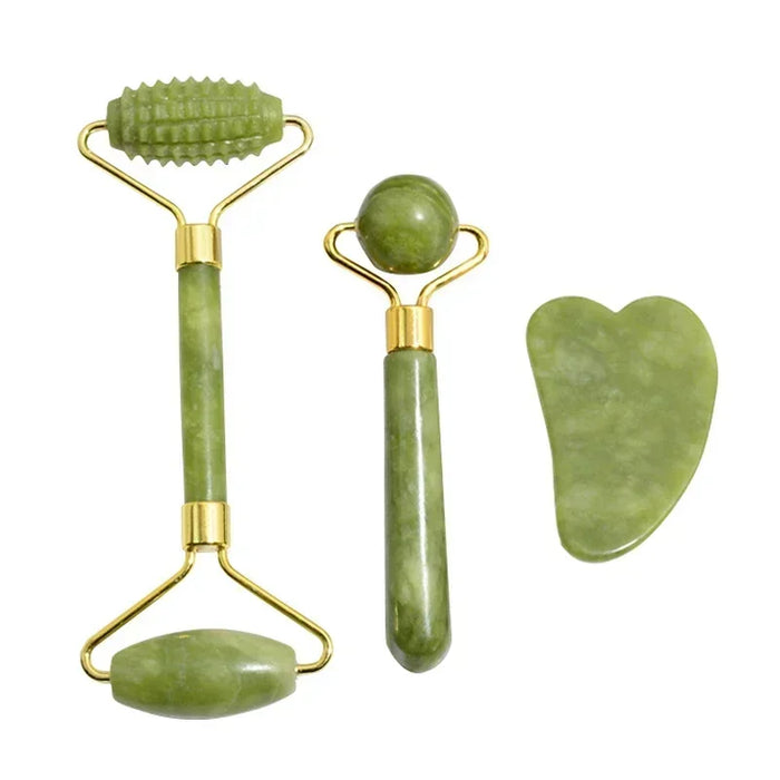 Kit massageador facial jade com rolo, gua sha e esferas para cuidados com a pele