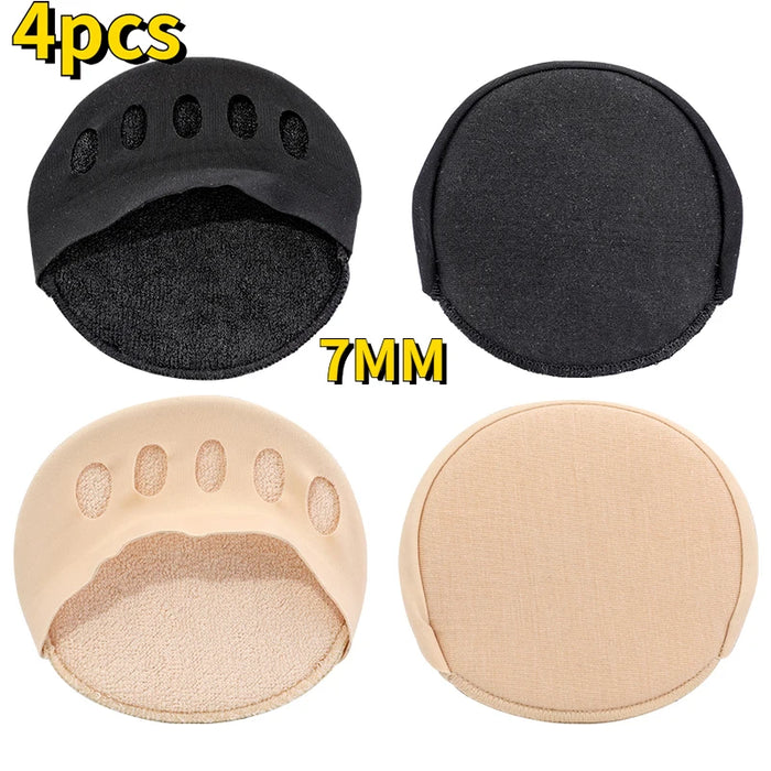 Kit 4 peças de almofada protetora para pés 7mm, cores preta e bege, para sapatos e conforto plantar.