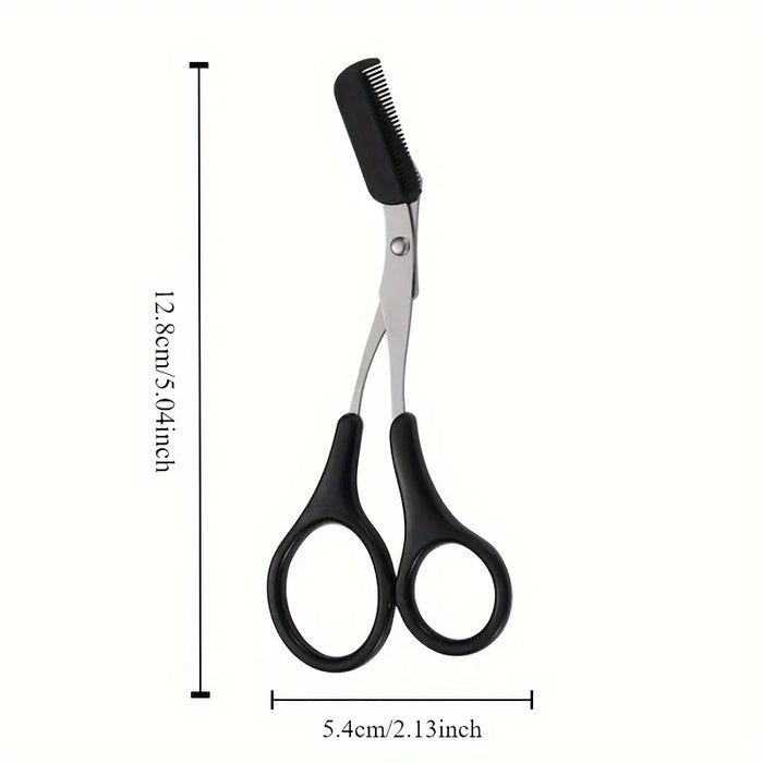Tesoura de desbaste para cabelo preta com medidas 12,8cm x 5,4cm fundo branco