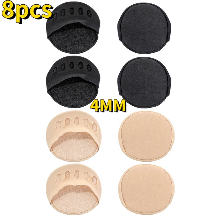Kit 8pcs protetores de almofada em gel para pés, 4mm, nas cores preto e bege