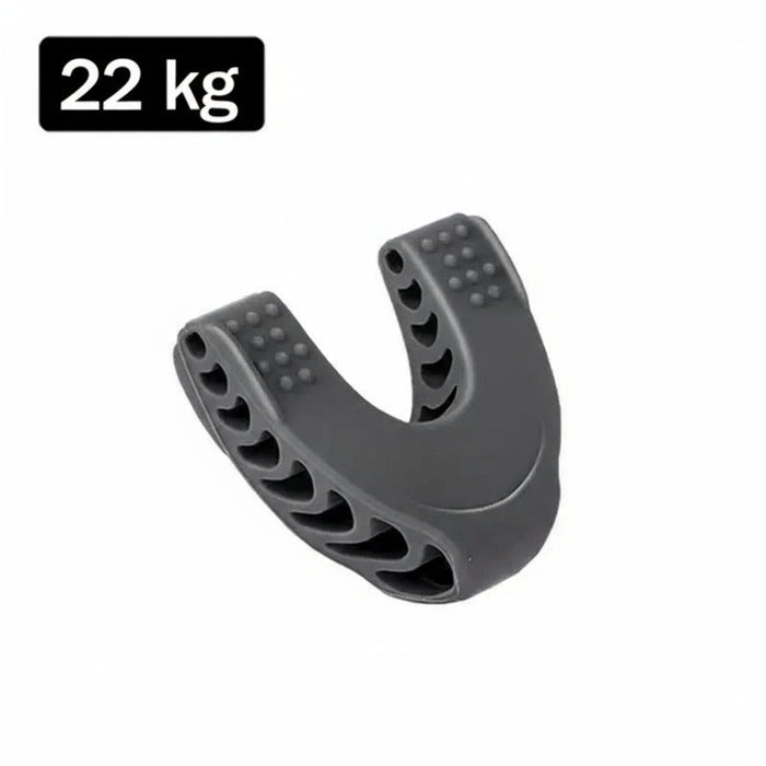 Exercitador de mandíbula preto 22 kg para fortalecimento muscular bucal.